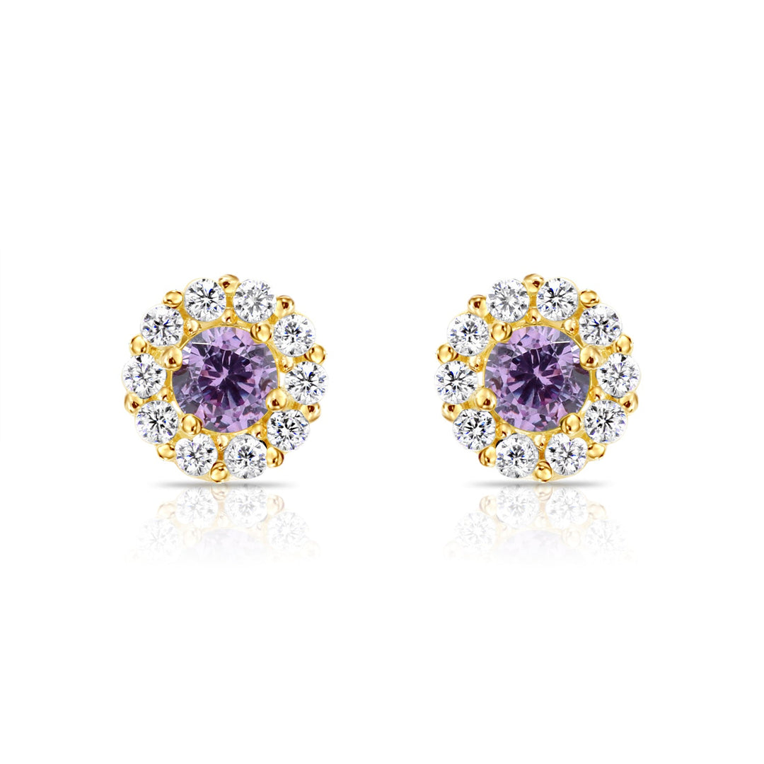 14k Gold Cubic Zirconia Halo Birthstone Stud Earrings - Screwback - S92-4