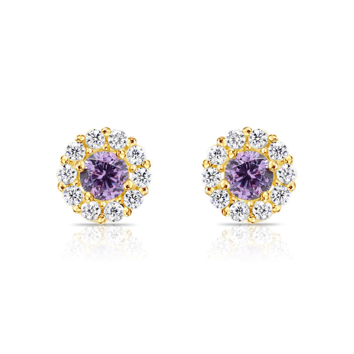 14k Gold Cubic Zirconia Halo Birthstone Stud Earrings - Screwback - S92-4