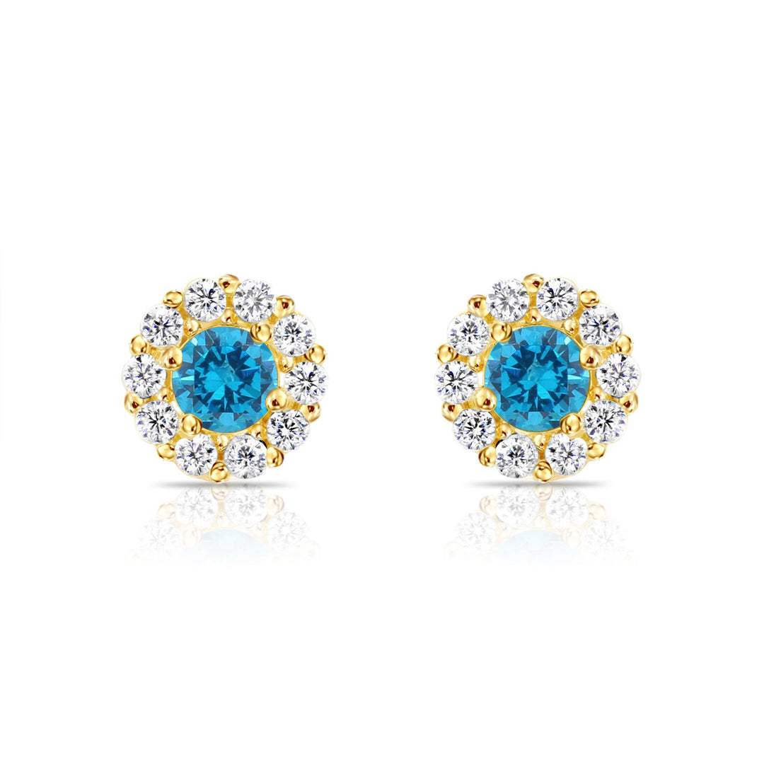14k Gold Cubic Zirconia Halo Birthstone Stud Earrings - Screwback - S92-4