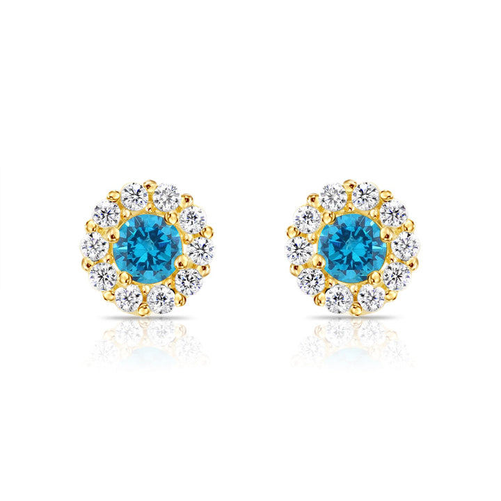 14k Gold Cubic Zirconia Halo Birthstone Stud Earrings - Screwback - S92-4