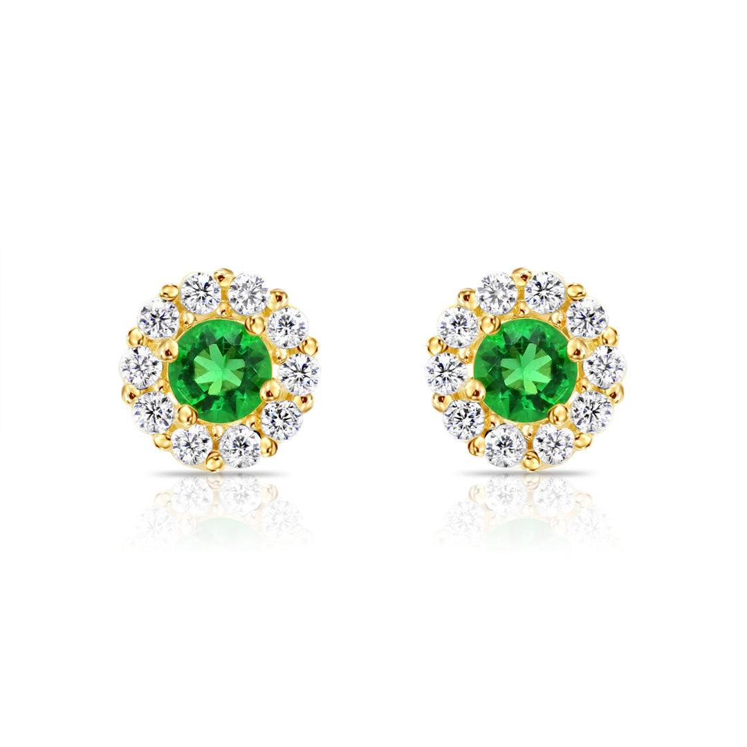 14k Gold Cubic Zirconia Halo Birthstone Stud Earrings - Screwback - S92-4