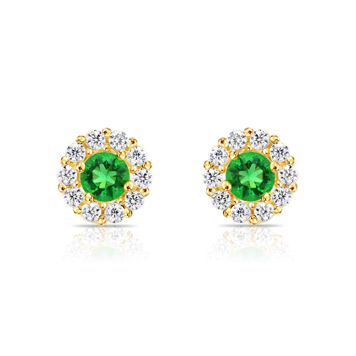 14k Gold Cubic Zirconia Halo Birthstone Stud Earrings - Screwback - S92-4