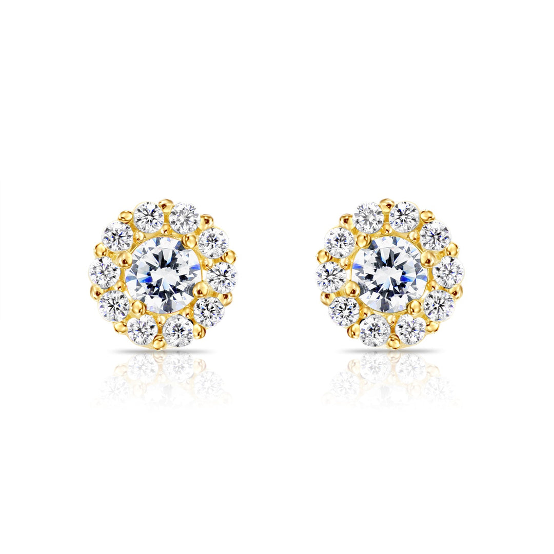 14k Gold Cubic Zirconia Halo Birthstone Stud Earrings - Screwback - S92-4