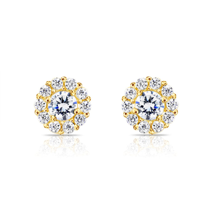 14k Gold Cubic Zirconia Halo Birthstone Stud Earrings - Screwback - S92-4