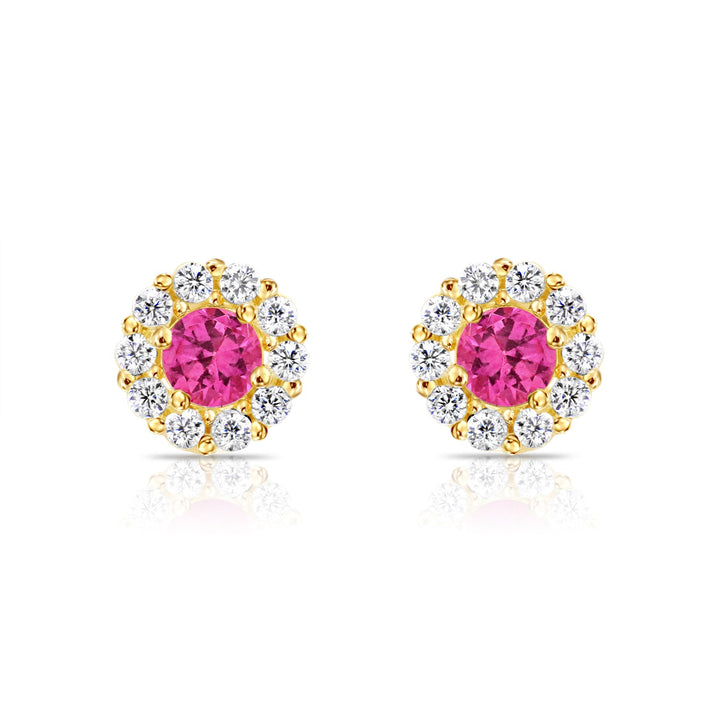 14k Gold Cubic Zirconia Halo Birthstone Stud Earrings - Screwback - S92-4