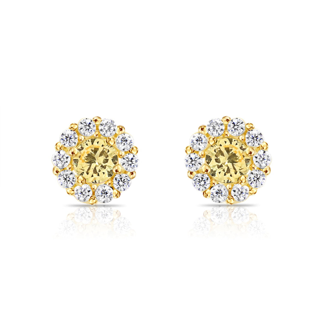 14k Gold Cubic Zirconia Halo Birthstone Stud Earrings - Screwback - S92-4