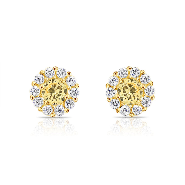 14k Gold Cubic Zirconia Halo Birthstone Stud Earrings - Screwback - S92-4