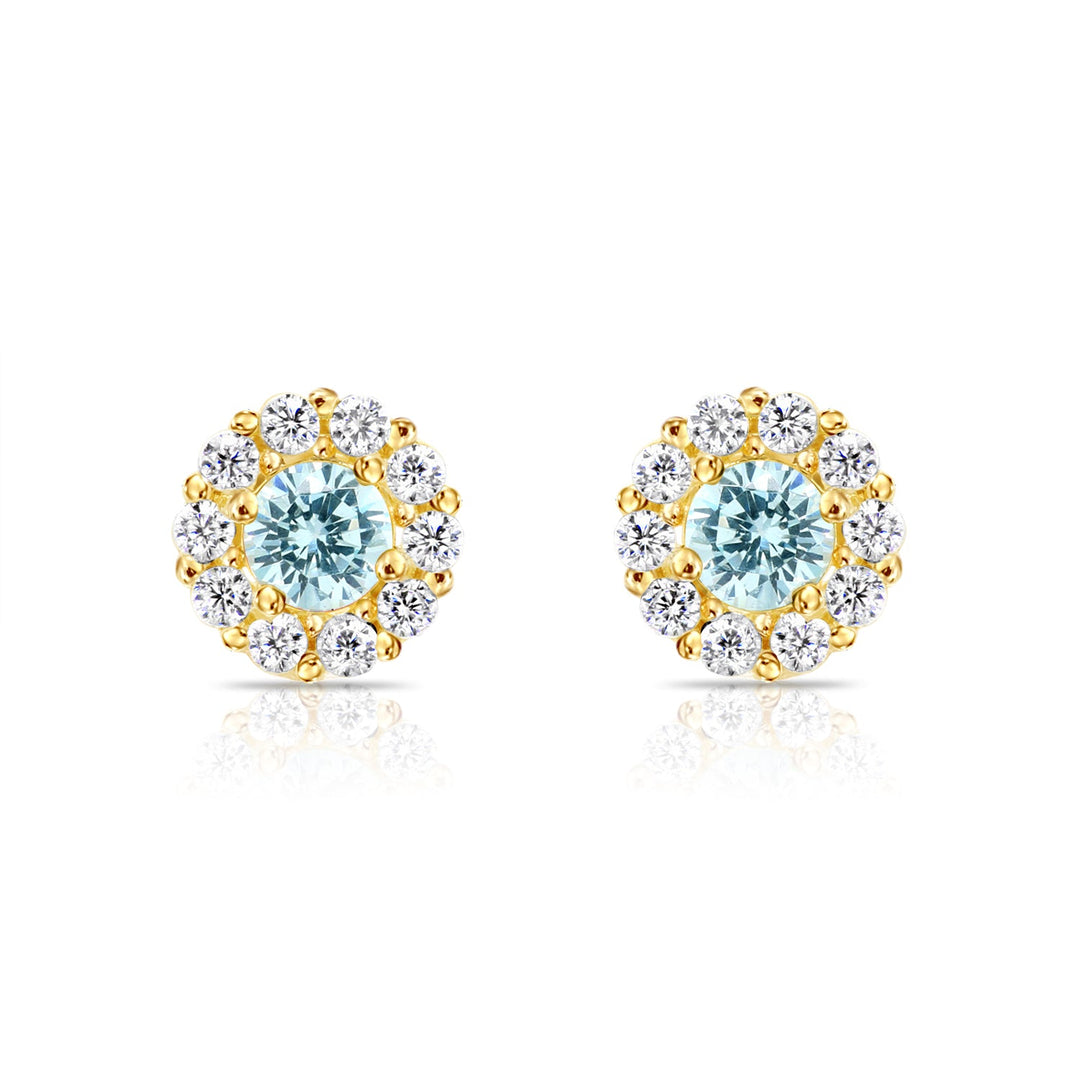 14k Gold Cubic Zirconia Halo Birthstone Stud Earrings - Screwback - S92-4