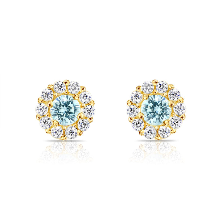 14k Gold Cubic Zirconia Halo Birthstone Stud Earrings - Screwback - S92-4