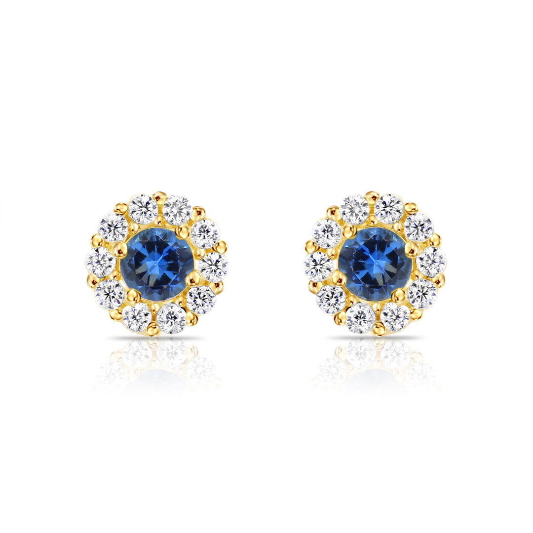 14k Gold Cubic Zirconia Halo Birthstone Stud Earrings - Screwback - S92-4