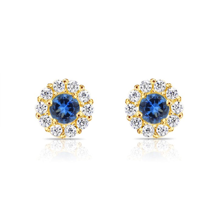 14k Gold Cubic Zirconia Halo Birthstone Stud Earrings - Screwback - S92-4