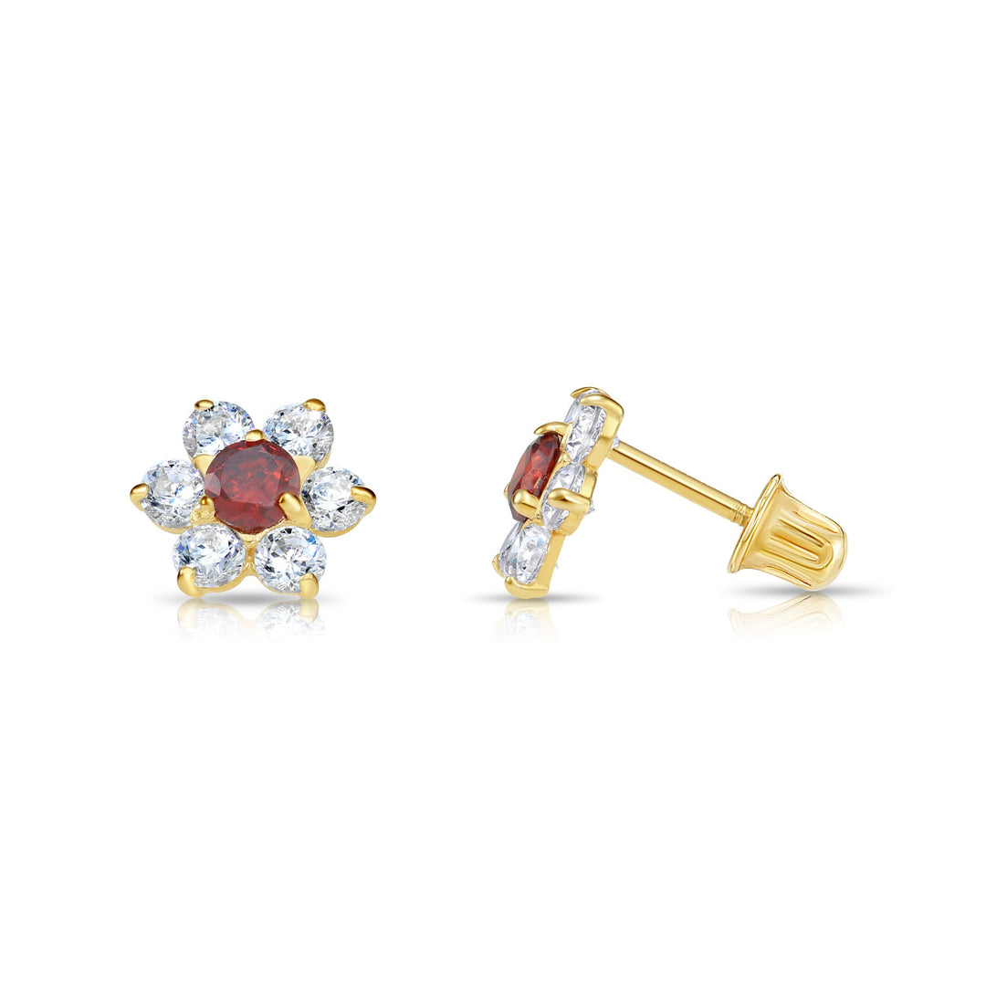 14k Yellow Gold Cubic Zirconia Large Flower Birthstone Stud Earrings | 19-25 to 19-36