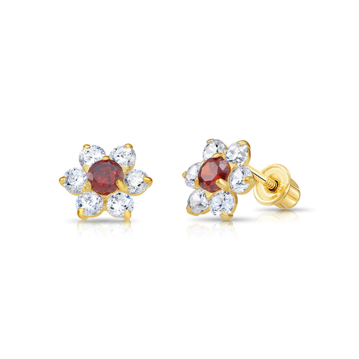 14k Yellow Gold Cubic Zirconia Large Flower Birthstone Stud Earrings | 19-25 to 19-36