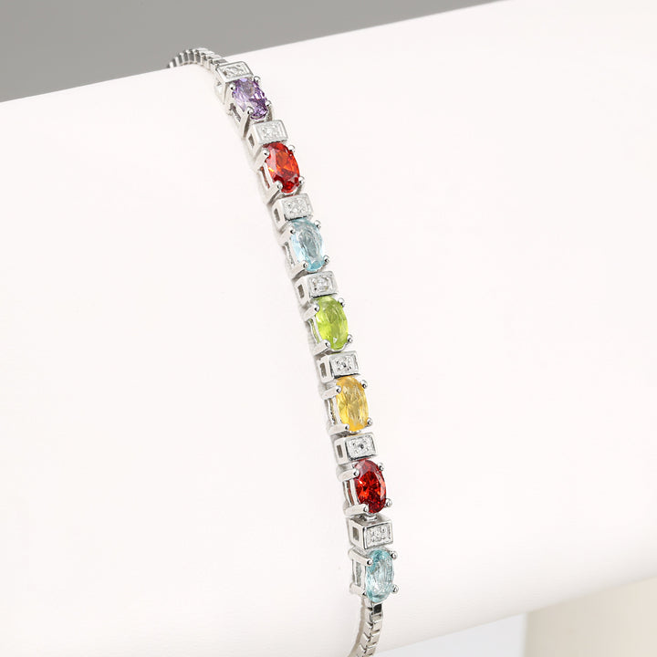 925 Sterling Silver Color Stones Charm Adjustable Bracelet