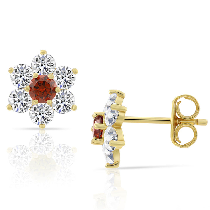 Sterling Silver Cubic Zirconia Birthstone Gold Plated Flower Stud Earrings