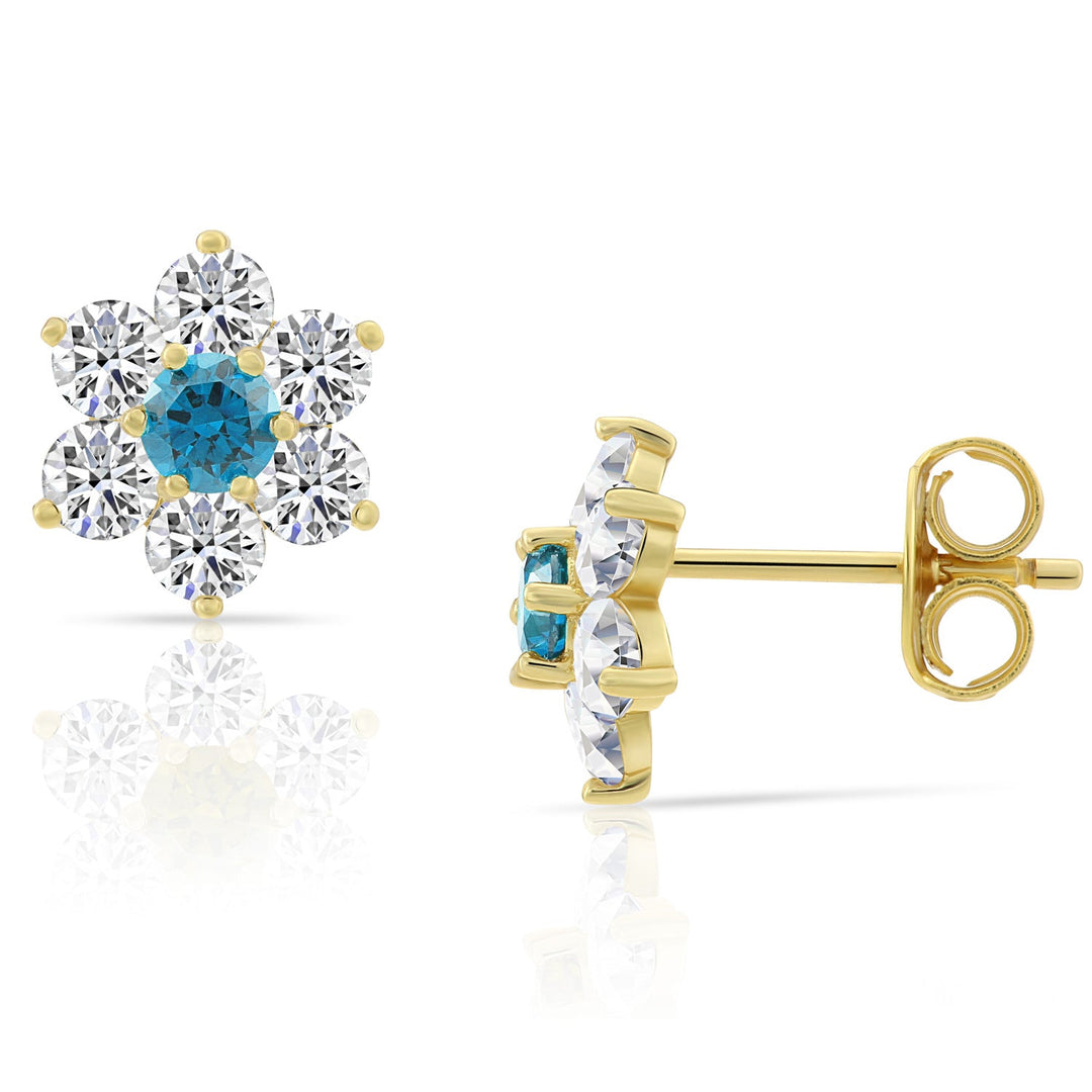 Sterling Silver Cubic Zirconia Birthstone Gold Plated Flower Stud Earrings