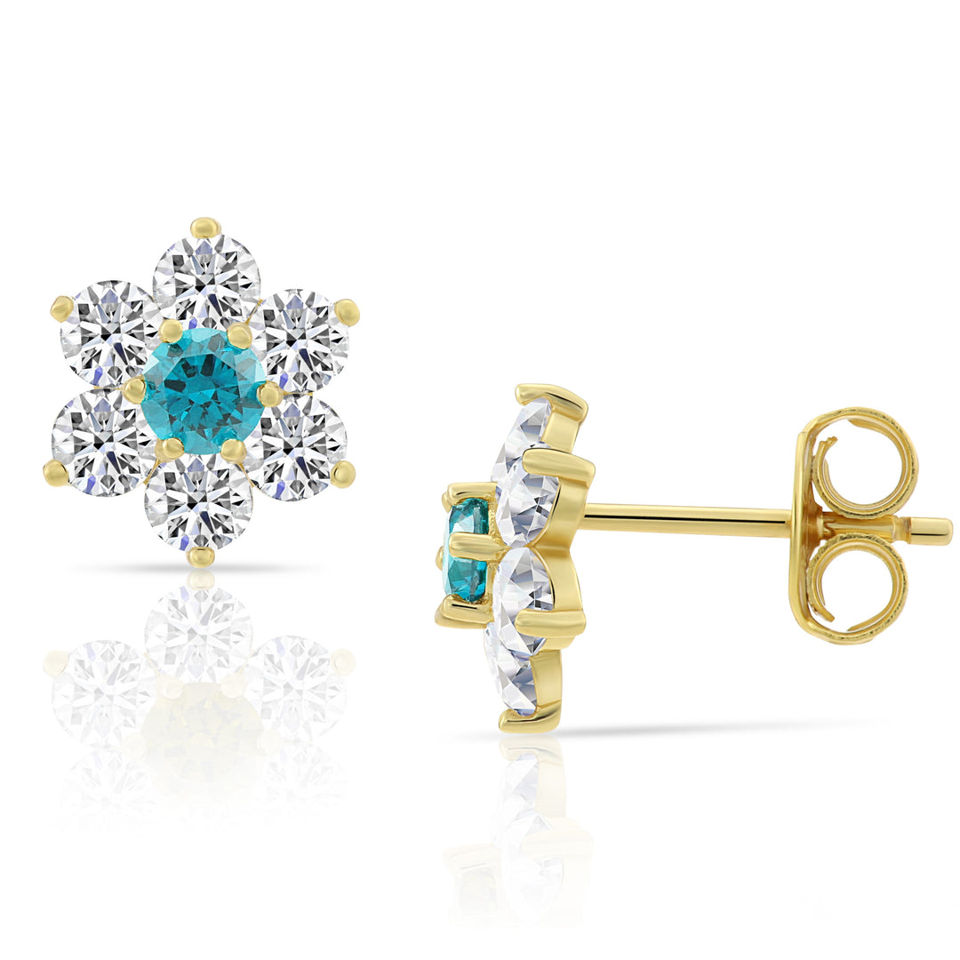 Sterling Silver Cubic Zirconia Birthstone Gold Plated Flower Stud Earrings