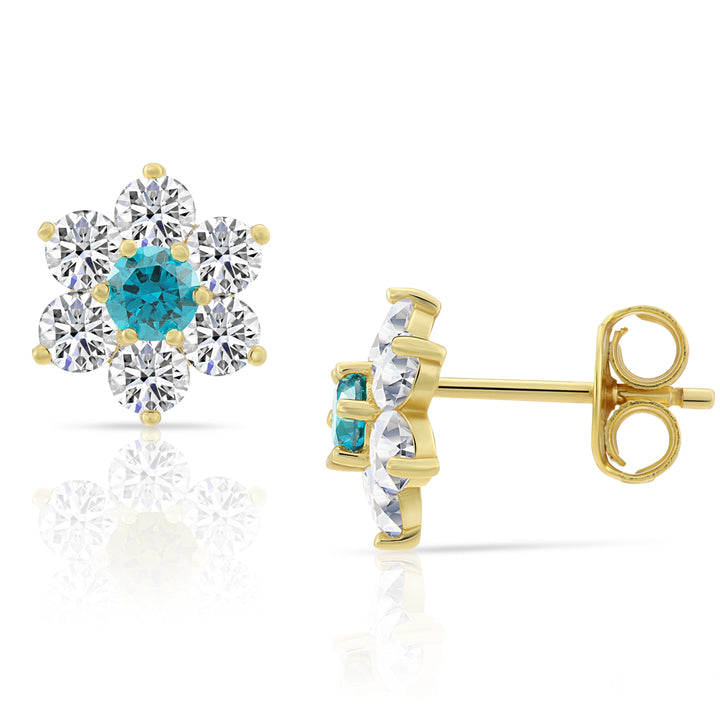 Sterling Silver Cubic Zirconia Birthstone Gold Plated Flower Stud Earrings