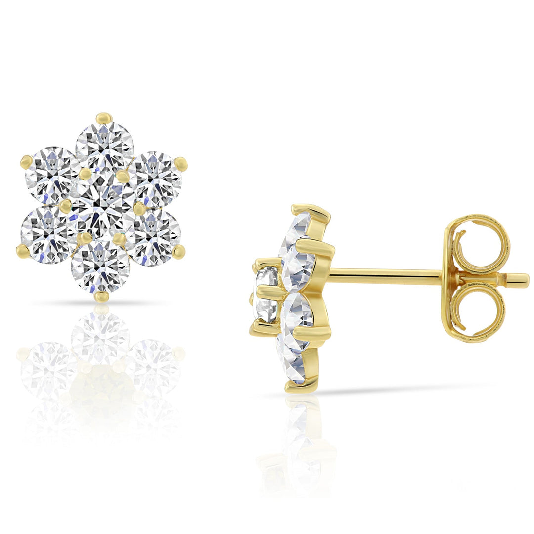 Sterling Silver Cubic Zirconia Birthstone Gold Plated Flower Stud Earrings