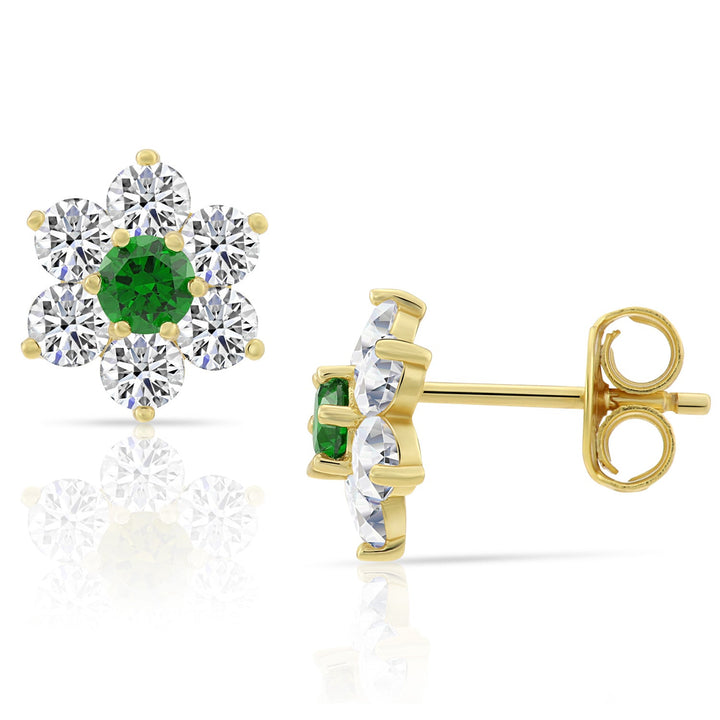 Sterling Silver Cubic Zirconia Birthstone Gold Plated Flower Stud Earrings