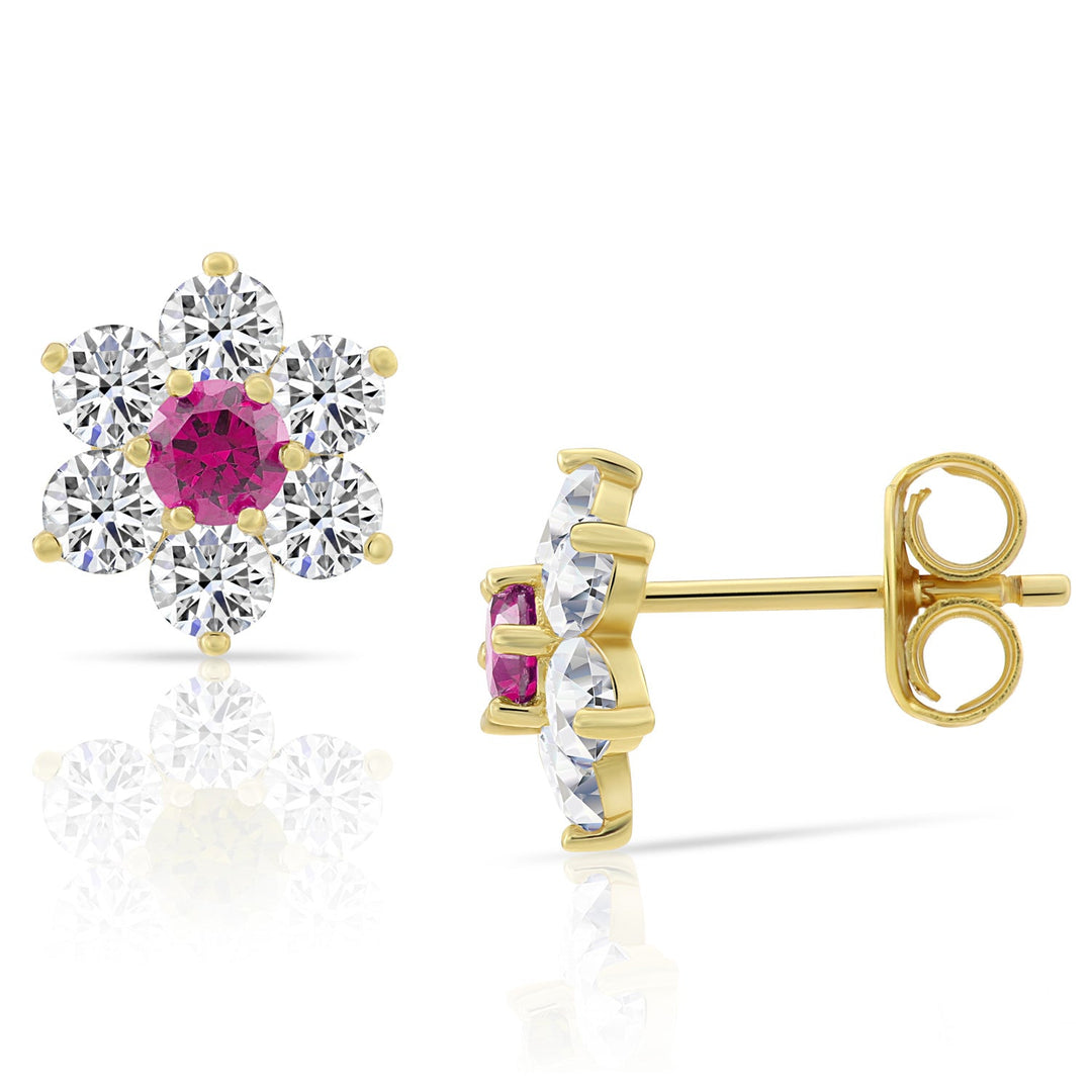 Sterling Silver Cubic Zirconia Birthstone Gold Plated Flower Stud Earrings
