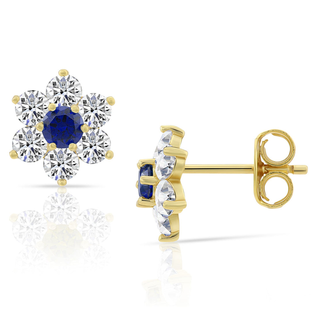 Sterling Silver Cubic Zirconia Birthstone Gold Plated Flower Stud Earrings