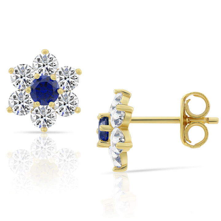 Sterling Silver Cubic Zirconia Birthstone Gold Plated Flower Stud Earrings