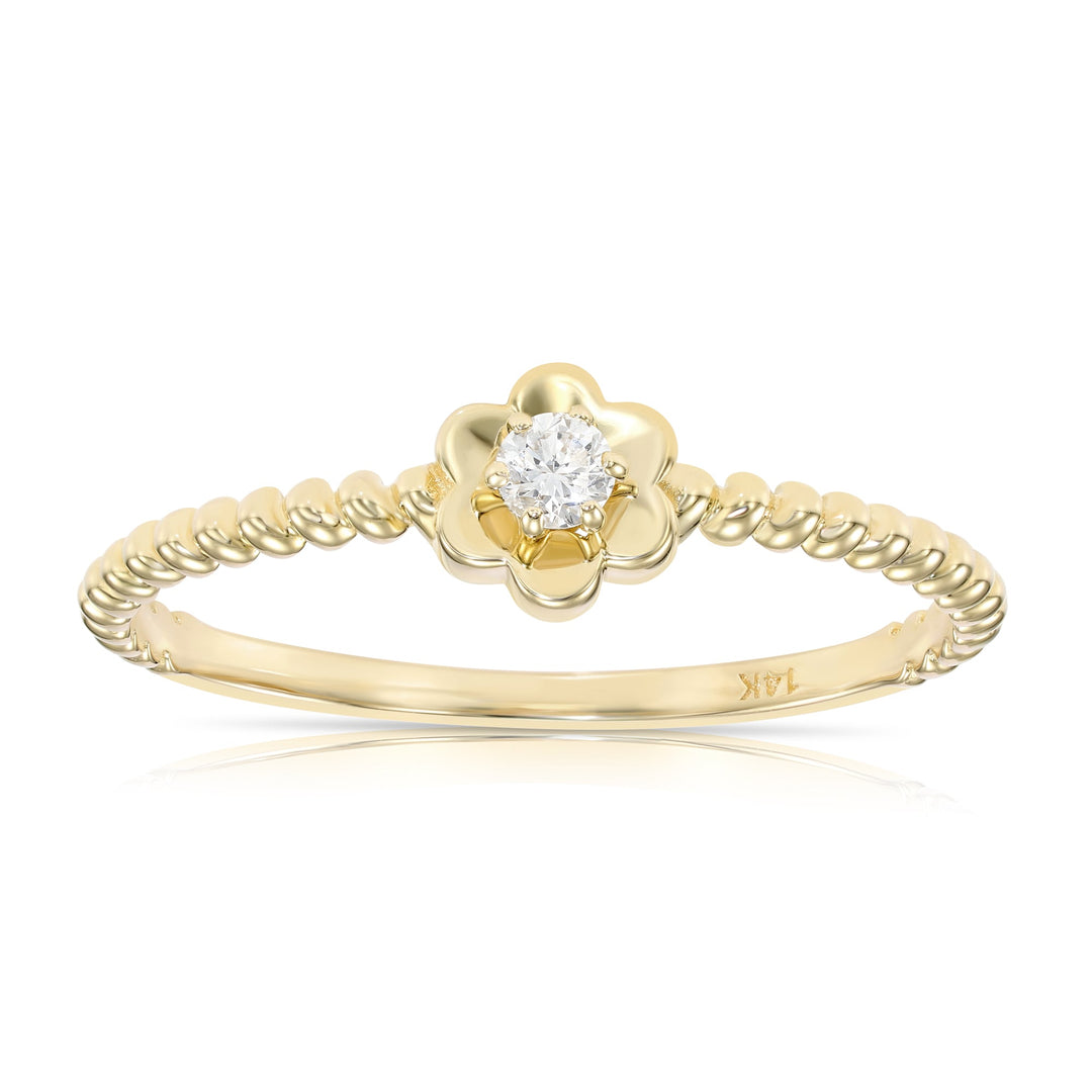 14K Yellow Gold Lab Diamond Stackable Flower Ring