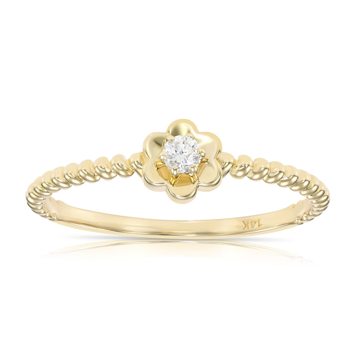 14K Yellow Gold Lab Diamond Stackable Flower Ring