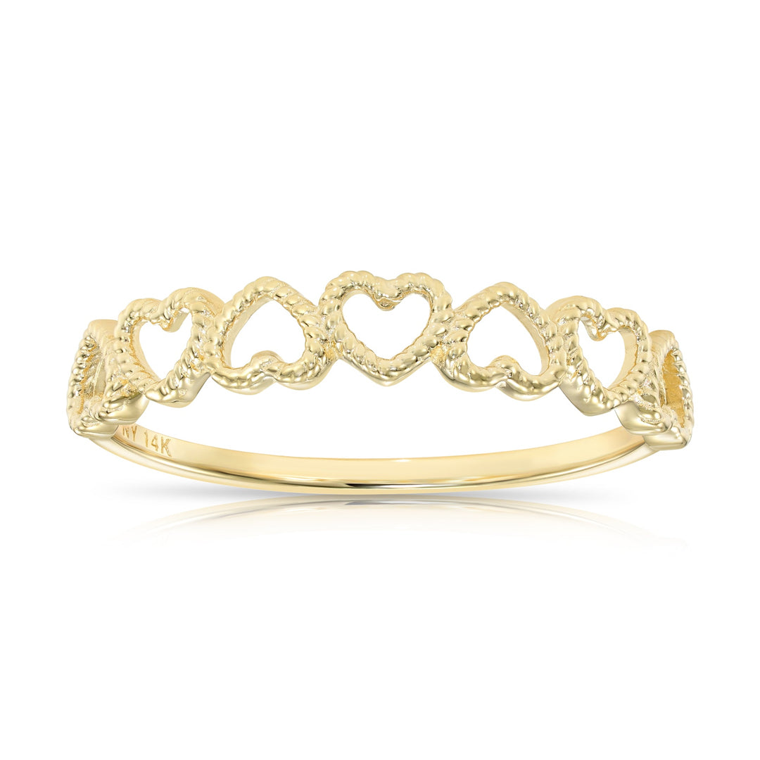 14k Yellow Gold 7 Rope Heart Stackable Ring