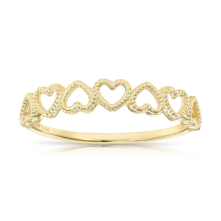 14k Yellow Gold 7 Rope Heart Stackable Ring