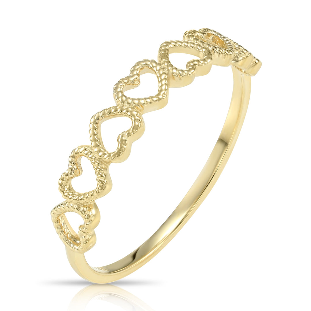 14k Yellow Gold 7 Rope Heart Stackable Ring