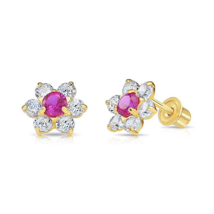 14k Yellow Gold Cubic Zirconia Large Flower Birthstone Stud Earrings | 19-25 to 19-36