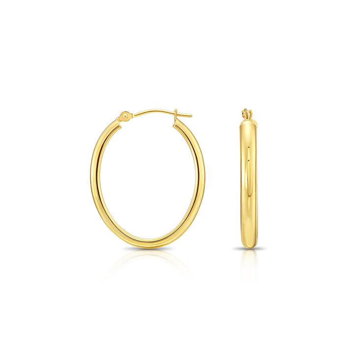 14K Yellow Gold Oval Half Round Hoops Earrings