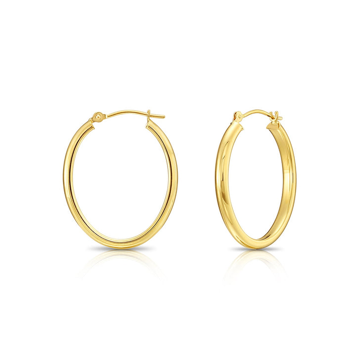 14K Yellow Gold Oval Half Round Hoops Earrings