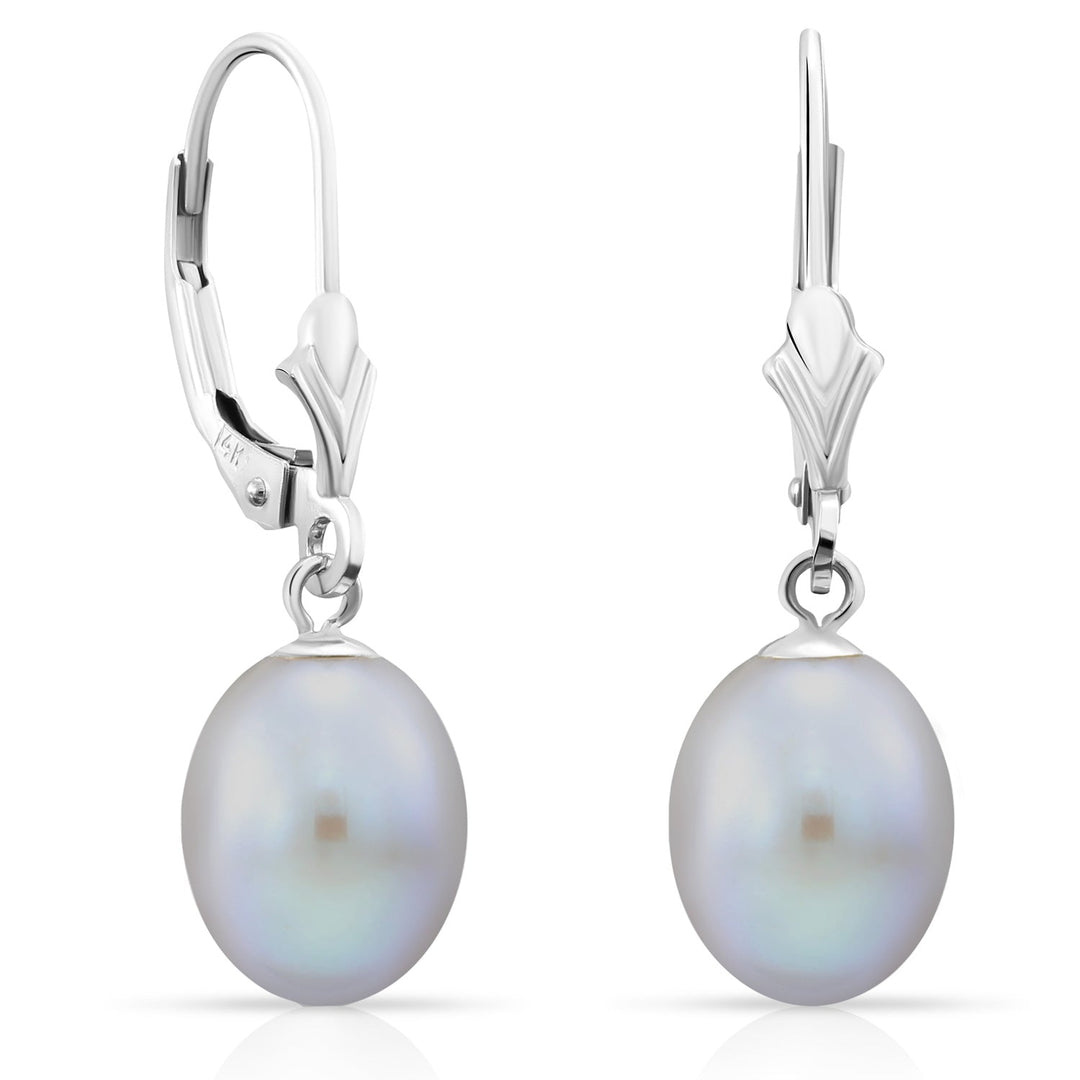 14k White Gold Freshwater Cultured Pearl Leverback Dangle Earring