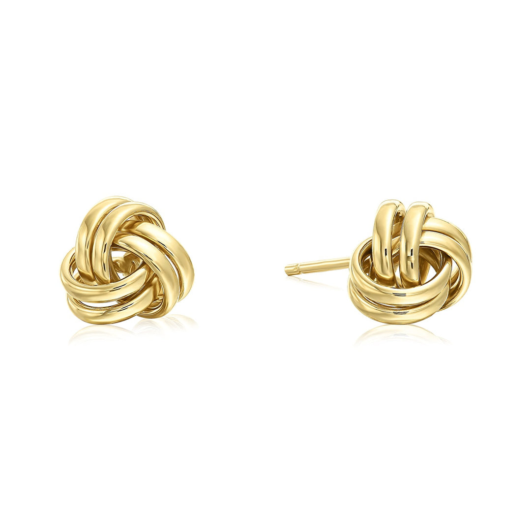 14k Yellow Gold Polished Love Knot Stud Earrings - Pushback 7mm 9mm 11mm