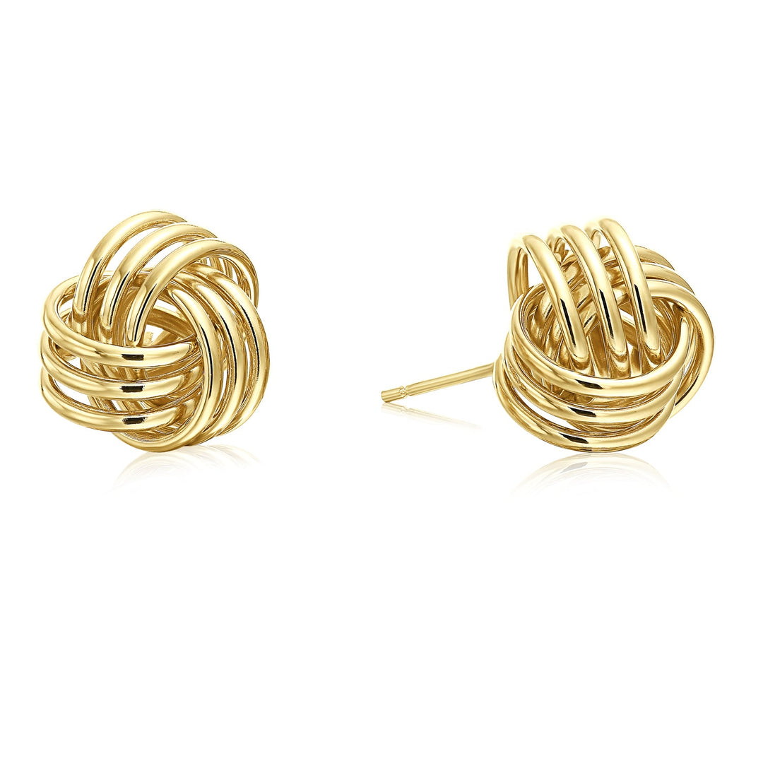 14k Yellow Gold Polished Love Knot Stud Earrings - Pushback 7mm 9mm 11mm