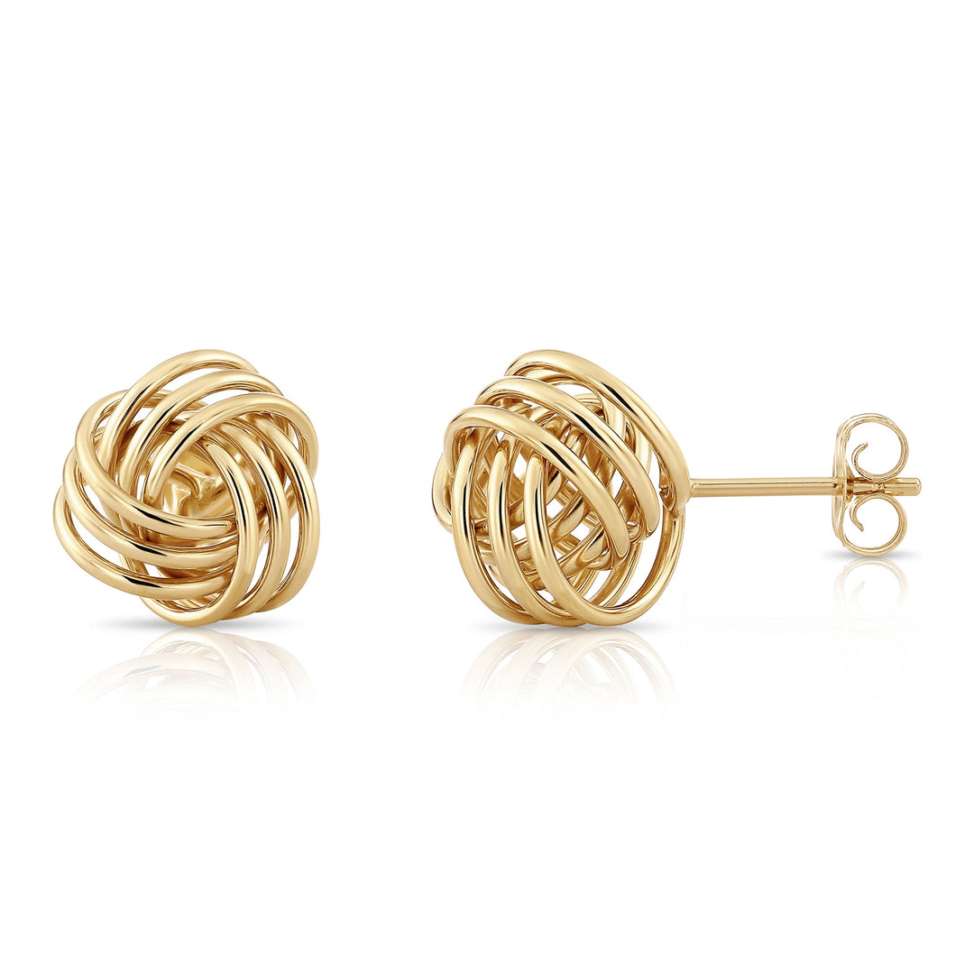 14k Yellow Gold Polished Love Knot Stud Earrings - Pushback 7mm 9mm 11mm
