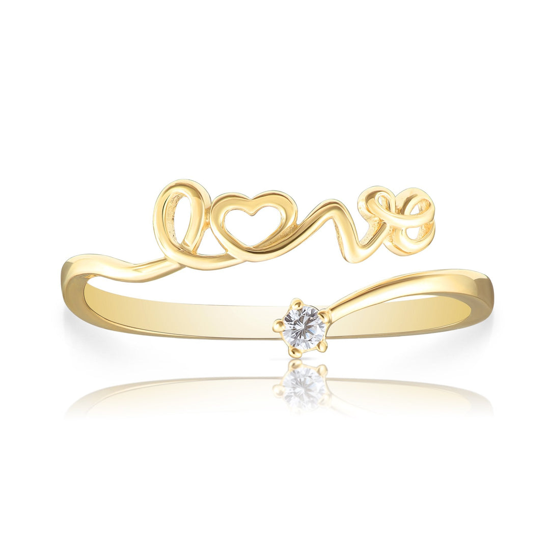 14k Yellow Gold Cubic Zirconia Stackable "LOVE" Ring - NYKR0533