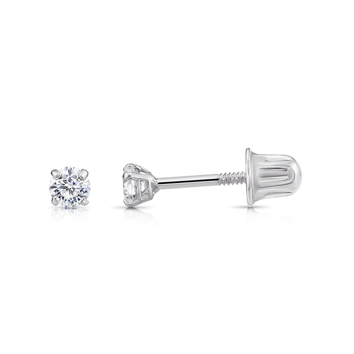 14K WHITE GOLD & LAB DIAMOND SOLITAIRE STUD EARRINGS - SCREWBACK
