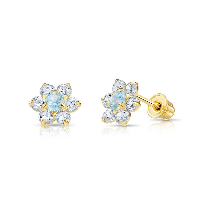 14k Yellow Gold Cubic Zirconia Large Flower Birthstone Stud Earrings | 19-25 to 19-36