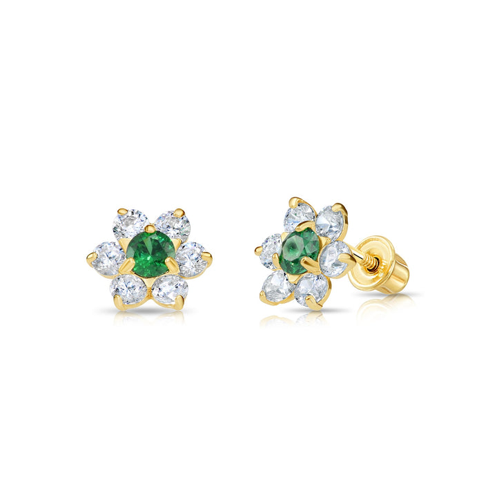 14k Yellow Gold Cubic Zirconia Large Flower Birthstone Stud Earrings | 19-25 to 19-36