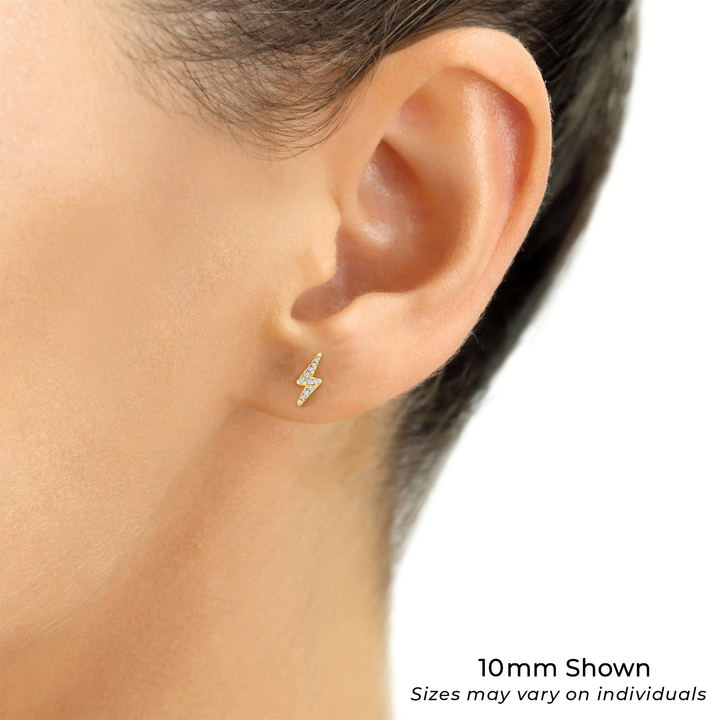 14k Yellow Gold Cubic Zirconia Lightning Bolt Stud Earrings, Screwback