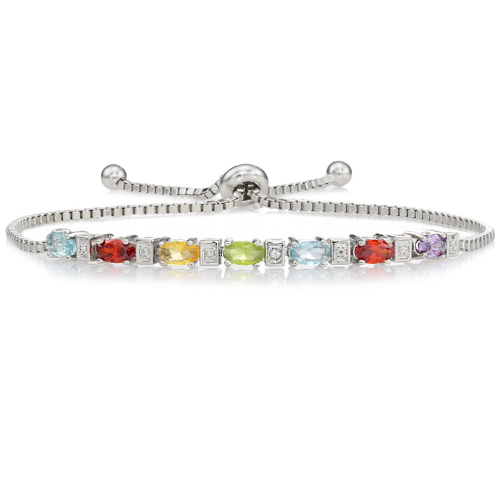 925 Sterling Silver Color Stones Charm Adjustable Bracelet