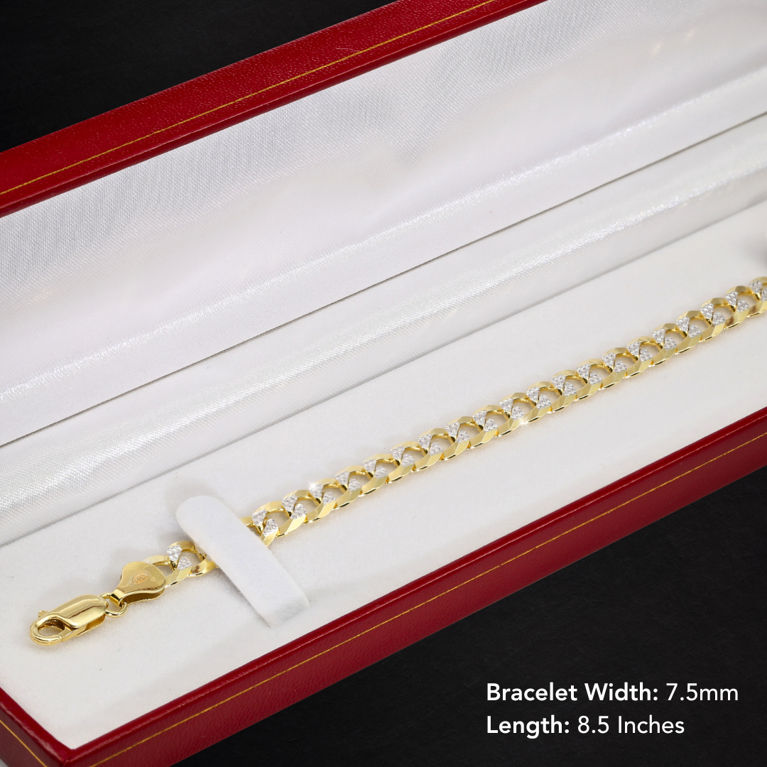 925 Sterling Silver Two Tone Diamond-Cut Curb Chain & Bracelet