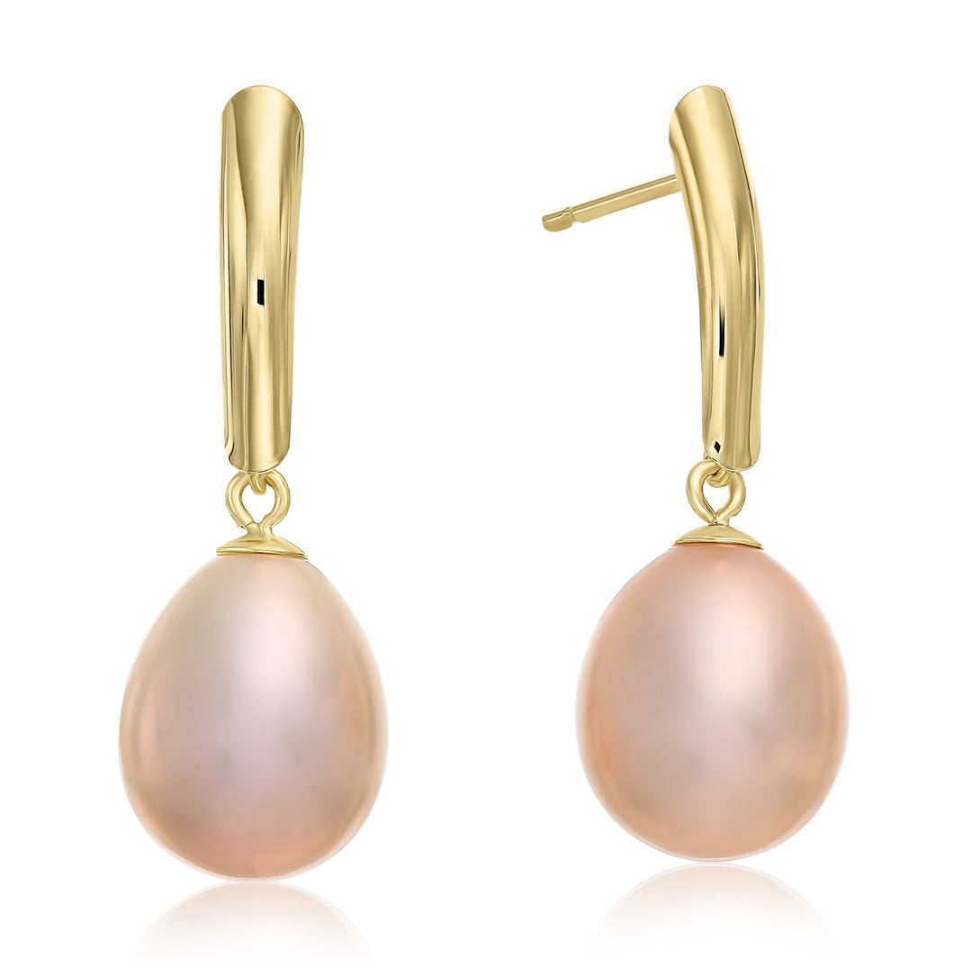 14k Solid Gold Pearl Dangle Earrings with Butterfly Backings
