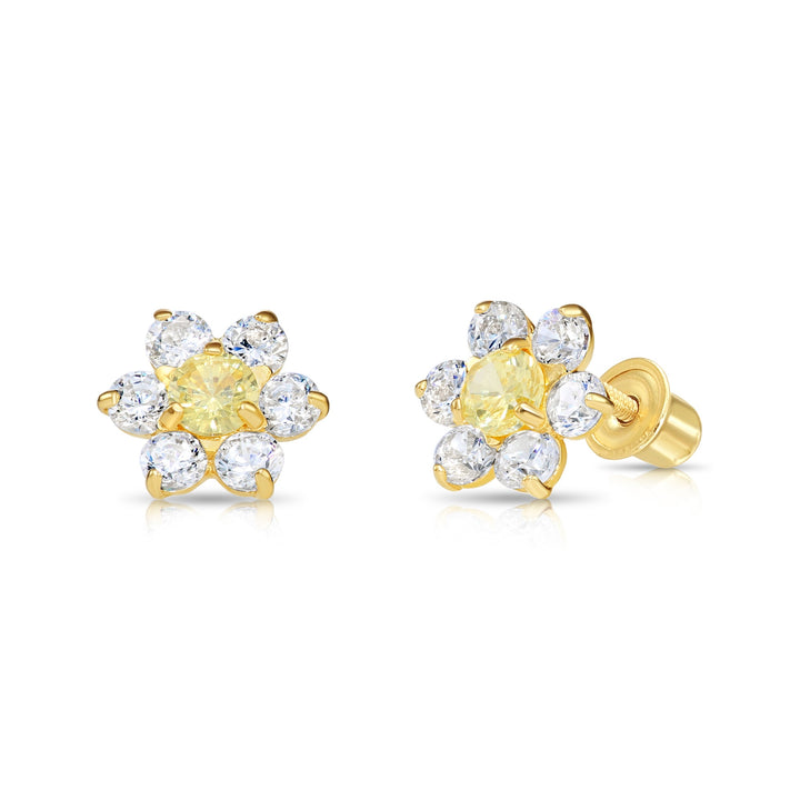 14k Yellow Gold Cubic Zirconia Large Flower Birthstone Stud Earrings | 19-25 to 19-36