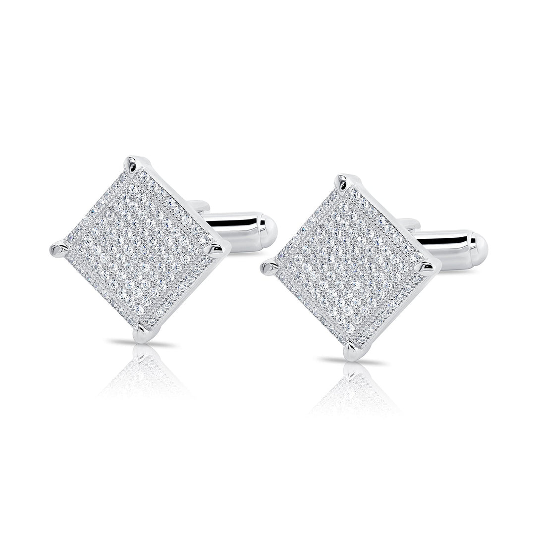 Silver Cubic Zirconia Square Cuff Links