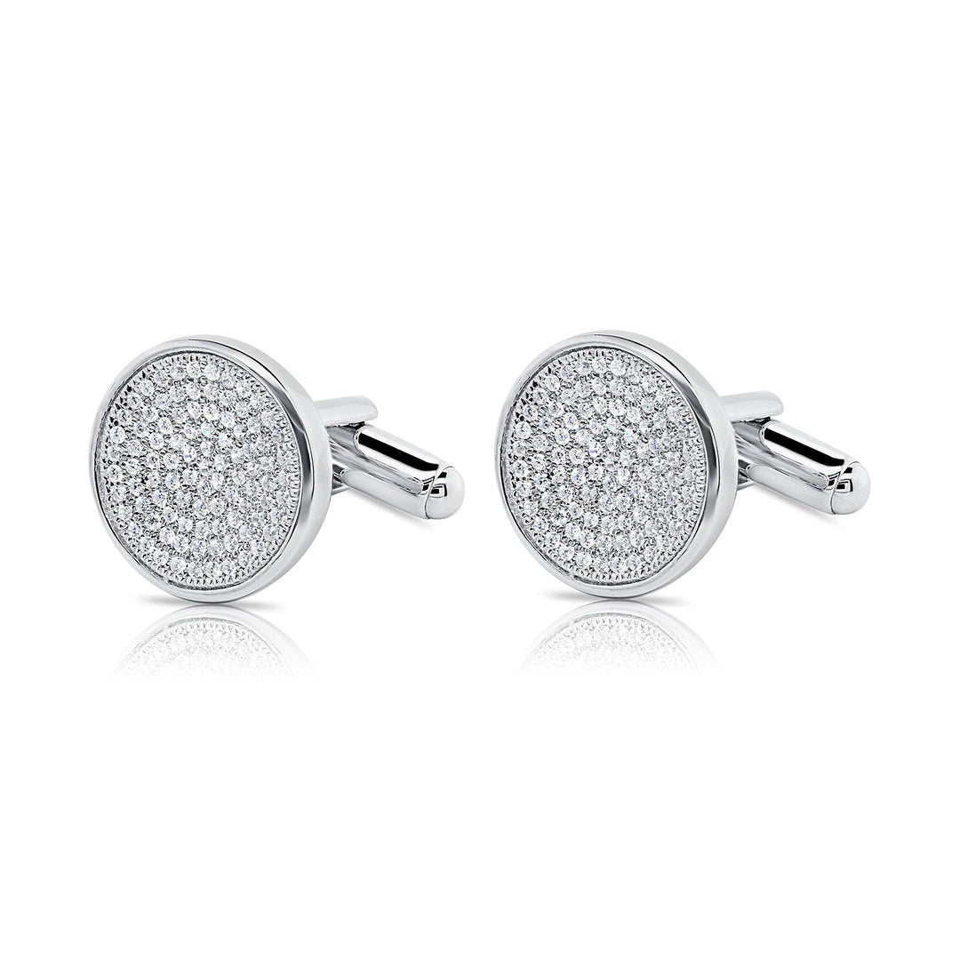Silver Cubic Zirconia Round Cuff Links